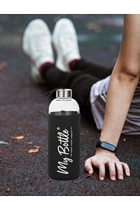 Siyah Sağlıklı Cam Matara 1000 ml Su Şişesi 1lt Sporcu Matarası ürün fotoğrafı