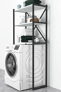 3 Raflı Metal Banyo Düzenleyici Metal Banyo Rafı Çamaşır Makinası Üstü Beyaz ürün fotoğrafı