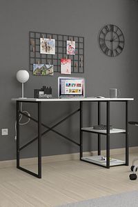 60x120 Cm 2 Raflı Çalışma Masası Bilgisayar Masası Ofis Ders Yemek Masası Beyaz ürün fotoğrafı