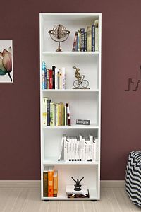 Dekoratif 5 Raflı Kitaplık Modern Kitaplık Beyaz ürün fotoğrafı