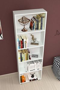 Dekoratif 5 Raflı Kitaplık Modern Kitaplık Beyaz ürün fotoğrafı