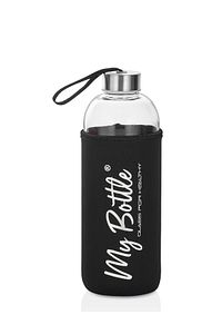 Siyah Sağlıklı Cam Matara 1000 ml Su Şişesi 1lt Sporcu Matarası ürün fotoğrafı