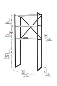 3 Raflı Metal Banyo Düzenleyici Metal Banyo Rafı Çamaşır Makinası Üstü Beyaz ürün fotoğrafı
