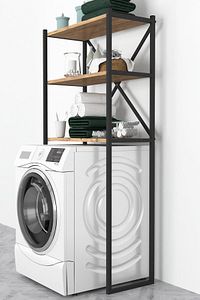 3 Raflı Metal Banyo Düzenleyici Metal Banyo Rafı Çamaşır Makinası Üstü Çam ürün fotoğrafı