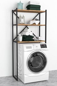 3 Raflı Metal Banyo Düzenleyici Metal Banyo Rafı Çamaşır Makinası Üstü Çam ürün fotoğrafı