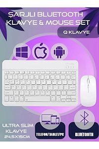 Kablosuz Bluetooth Şarjlı Tablet Telefon Pc Uyumlu Klavye Mause Seti Ultra İnce Taşınabilir ürün fotoğrafı