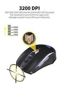 Portatif 7 Rgb Renk Hassas Izleme Özellikli 6 Tuşlu 3200 Dpı Hız Gm-06 Işıklı Kablolu Oyuncu Mouse ürün fotoğrafı
