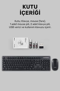 Retro Yuvarlak Tuşlu Ergonomik Kablosuz Klavye Ve Mouse (FARE) Seti - KL-271 ürün fotoğrafı