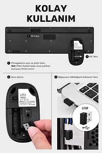 Retro Yuvarlak Tuşlu Ergonomik Kablosuz Klavye Ve Mouse (FARE) Seti - KL-271 ürün fotoğrafı