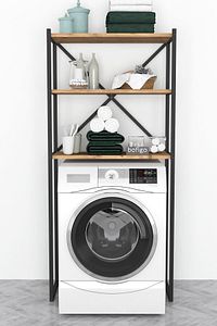 3 Raflı Metal Banyo Düzenleyici Metal Banyo Rafı Çamaşır Makinası Üstü Çam ürün fotoğrafı