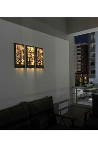3 Lü Set Piller Dahil Peri Ledli Masif Ahşap Tablo Ev Hediyesi Hol Antre Gece Lamba 36x18 Duvar Süsü ürün fotoğrafı
