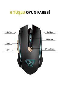 Portatif 7 Rgb Renk Hassas Izleme Özellikli 6 Tuşlu 3200 Dpı Hız Gm-06 Işıklı Kablolu Oyuncu Mouse ürün fotoğrafı