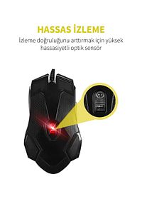 Portatif 7 Rgb Renk Hassas Izleme Özellikli 6 Tuşlu 3200 Dpı Hız Gm-06 Işıklı Kablolu Oyuncu Mouse ürün fotoğrafı