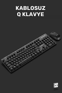 Retro Yuvarlak Tuşlu Ergonomik Kablosuz Klavye Ve Mouse (FARE) Seti - KL-271 ürün fotoğrafı