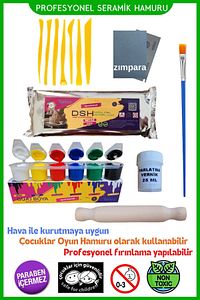 Seramik Hamuru Başlangıç Seti 10 Ebeşuar, 1000gr Beyaz Doğal Kil, Aile Anne Çocuk Atölye Etkinliği ürün fotoğrafı
