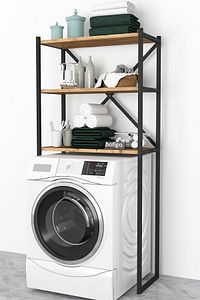 3 Raflı Metal Banyo Düzenleyici Metal Banyo Rafı Çamaşır Makinası Üstü Çam ürün fotoğrafı
