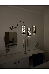 3 Lü Set Piller Dahil Peri Ledli Masif Ahşap Tablo Ev Hediyesi Hol Antre Gece Lamba 36x18 Duvar Süsü ürün fotoğrafı