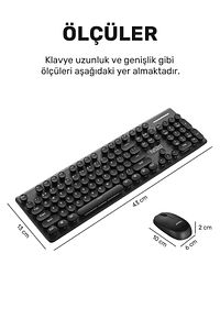 Retro Yuvarlak Tuşlu Ergonomik Kablosuz Klavye Ve Mouse (FARE) Seti - KL-271 ürün fotoğrafı