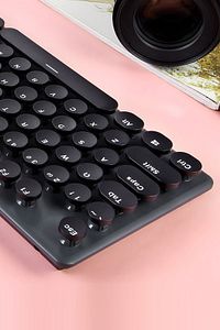 Retro Yuvarlak Tuşlu Ergonomik Kablosuz Klavye Ve Mouse (FARE) Seti - KL-271 ürün fotoğrafı