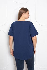 Kadın V Yaka Büyük Beden T-shirt Lacivert ürün fotoğrafı