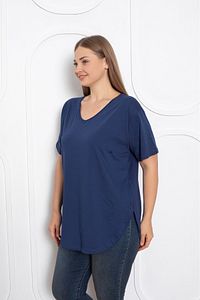 Kadın V Yaka Büyük Beden T-shirt Lacivert ürün fotoğrafı
