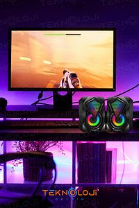 Bilgisayar Hoparlörü Led Işıklı Rgb Laptop Pc Uyumlu 1+1 Speaker ürün fotoğrafı