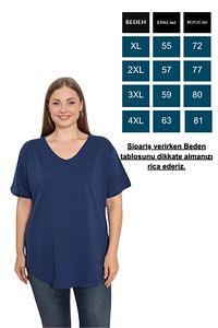 Kadın V Yaka Büyük Beden T-shirt Lacivert ürün fotoğrafı