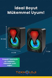 Bilgisayar Hoparlörü Led Işıklı Rgb Laptop Pc Uyumlu 1+1 Speaker ürün fotoğrafı