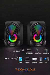 Bilgisayar Hoparlörü Led Işıklı Rgb Laptop Pc Uyumlu 1+1 Speaker ürün fotoğrafı