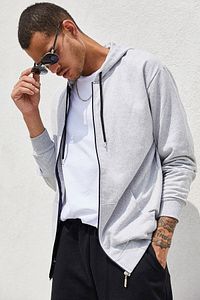 Gri Fermuarlı Kapüşonlu Erkek Sweatshirt ürün fotoğrafı