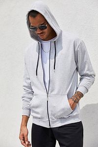 Gri Fermuarlı Kapüşonlu Erkek Sweatshirt ürün fotoğrafı