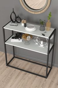 Metal Ayaklı Dresuar Dekoratif Raflı Dresuar Konsol Metal Dresuar Beyaz ürün fotoğrafı