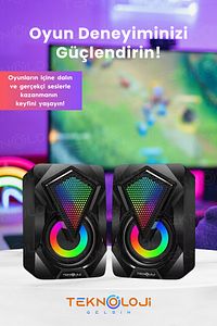 Bilgisayar Hoparlörü Led Işıklı Rgb Laptop Pc Uyumlu 1+1 Speaker ürün fotoğrafı