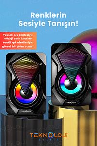 Bilgisayar Hoparlörü Led Işıklı Rgb Laptop Pc Uyumlu 1+1 Speaker ürün fotoğrafı