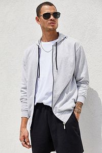 Gri Fermuarlı Kapüşonlu Erkek Sweatshirt ürün fotoğrafı
