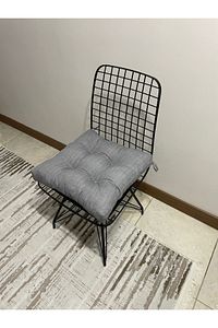 Eco Gri Sandalye Minderi Özel Düğme Dikişili Bağcıklı 40x40cm ürün fotoğrafı