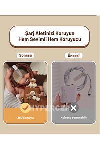 Dayanıklı Figürlü Sevimli Iphone Şarj Başlığı Adaptörü Koruma Kablo Koruyucu 3'lü Kılıf Koruma Seti ürün fotoğrafı