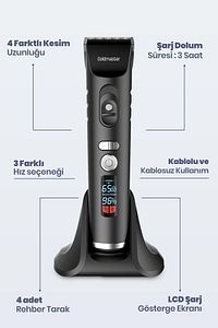Animalpro Şarj Standlı Led Ekranlı Kedi Köpek Tıraş Makinesi Pet Evcil Hayvan Tüy Kesme Aparatlı ürün fotoğrafı