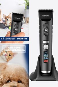 Animalpro Şarj Standlı Led Ekranlı Kedi Köpek Tıraş Makinesi Pet Evcil Hayvan Tüy Kesme Aparatlı ürün fotoğrafı