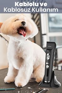 Animalpro Şarj Standlı Led Ekranlı Kedi Köpek Tıraş Makinesi Pet Evcil Hayvan Tüy Kesme Aparatlı ürün fotoğrafı