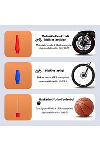 ST-5523 LED Işıklı Taşınabilir Hava Pompası Kompresör Araç Lastik Şişirme Makinesi SİYAH ürün fotoğrafı