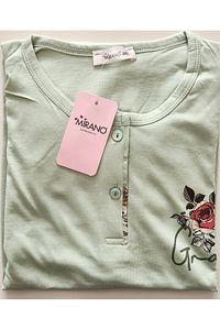 %100 Pamuk Uzunkollu Çiçekli Anne Pijama Takımı Yeşil 4506 ürün fotoğrafı