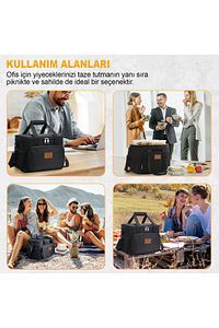 Termal Çanta, Soğuk Sıcak Tutucu Beslenme Çantası, Soğutucu Buzluk Yemek Çantası 15L - Siyah ürün fotoğrafı