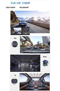 TA-01 Siyah 1080p Araç içi 3 Kameralı Lcd Ekranlı Gece Görüşlü , G-sensör , Geri Görüş Kamera ürün fotoğrafı