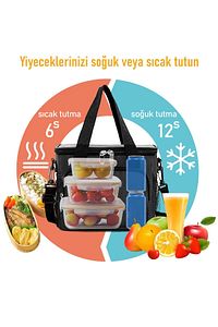 Termal Çanta, Soğuk Sıcak Tutucu Beslenme Çantası, Soğutucu Buzluk Yemek Çantası 15L - Siyah ürün fotoğrafı