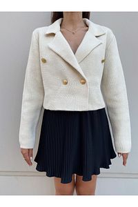 Kadın Altin Düğmeli Basic Triko Crop Hırka Blazer Ceket Cardigan ürün fotoğrafı