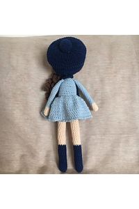 Organik Oyuncak Amigurumi Örgü Şirin Mavi Elbiseli Kız Bebek ürün fotoğrafı