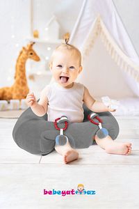 Çıngıraklı Gri Bebe Yatmaz Bebek Oturma Destek Minderi Bebek Koltuğu ürün fotoğrafı