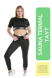 Zayıflatan Termal Sauna Agraflı Terleten Yüksek Bel Zayıflatan Spor Tayt ürün fotoğrafı