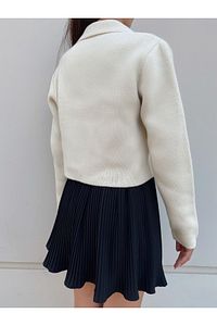 Kadın Altin Düğmeli Basic Triko Crop Hırka Blazer Ceket Cardigan ürün fotoğrafı